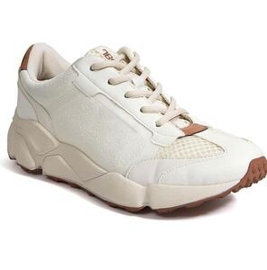 JBU Women's Silene Bone/Tan Vegan Lace Up Casual Sneakers 6.5